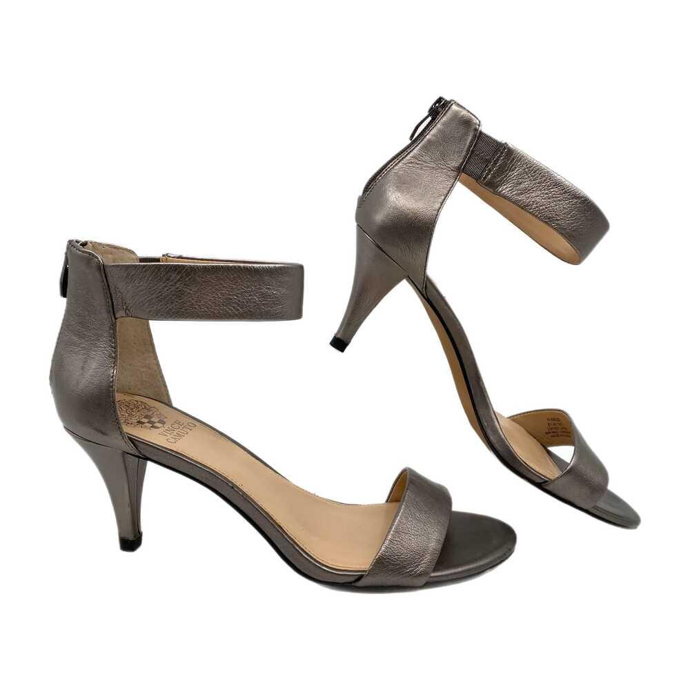 Vince Camuto Silver Leather Ankle Strap Stiletto Heels | Size 8.5